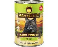 Hundefutter nass WOLFSBLUT Dark Forest Adult , Wild mit Süßkartoffel mit wertvollen Superfoods, getreidefrei, Glutenfrei 395 g