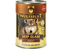 Hundefutter nass WOLFSBLUT Deep Glade Adult , Rothirsch mit Kürbis mit wertvollen Superfoods, getreidefrei, Glutenfrei 395 g