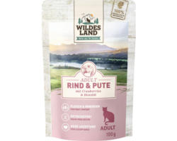 Katzenfutter nass WILDES LAND Rind und Pute mit Cranberries mit wertvollen Superfoods, getreidefrei, Glutenfrei 100 g