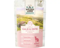 Katzenfutter nass WILDES LAND Kalb und Ente mit Cranberries mit wertvollen Superfoods, getreidefrei, Glutenfrei 100 g