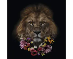 Glasbild Flowered Lion 50x50 cm