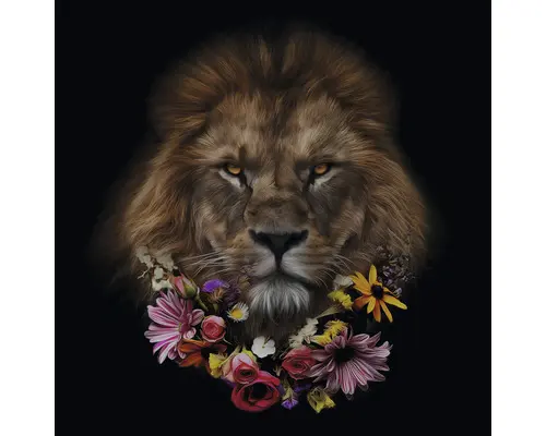 Glasbild Flowered Lion 50x50 cm