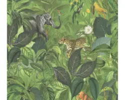 Vliestapete 38724-1 Pint Walls Dschungel Tiere grün