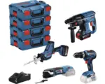 Hornbach Bosch Professional 18V-Profi-Set Sanitär Akku-Schlagbohrschrauber GSB 18V-55 + Akku-Tigersäge GSA 18V-LI C + Akku-Bohrhammer GBH 18V-21 + Akku-Multi-Cutter GOP 18V-28 inkl. 2 Akkus (5.0 Ah), Ladegerät und 4x L-BOXX 136