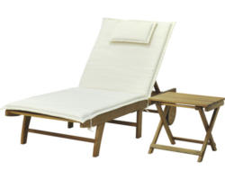 Gartenliege Alina Garden Place 59,5 x 197,5 x 30 cm Holz natur inkl. Beistelltisch und Kissen