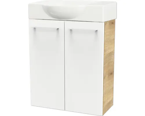 Waschbeckenunterschrank Fackelmann SBC Mini 55 60x52x24,3 cm ohne Waschbecken weiß/asteiche