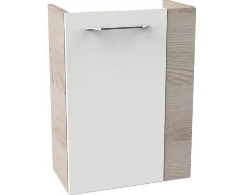 Waschbeckenunterschrank Fackelmann SBC Mini 45 links 60x44x24,3 cm ohne Waschbecken weiß glänzend/alaska esche