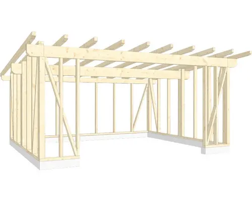 Holzkonstruktion Holzriegelbau Pultdach 500x600 cm
