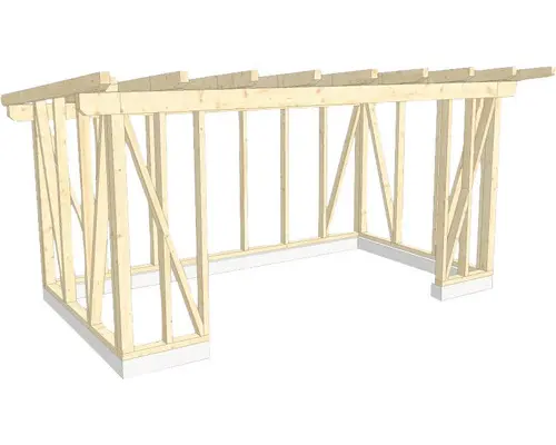 Holzkonstruktion Holzriegelbau Pultdach 300x550 cm
