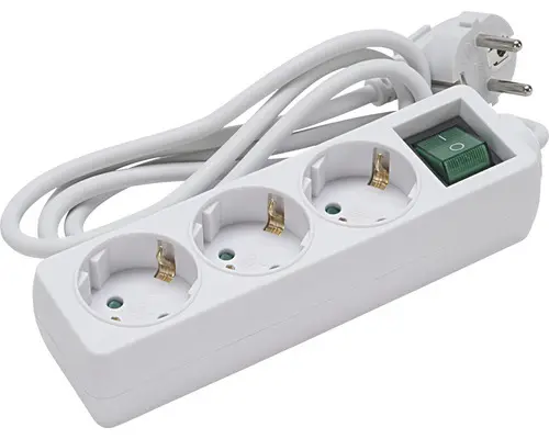 Steckdosenleiste 3-fach 5 m Kunststoff mit Schalter wei&szlig;