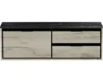 Hornbach Waschbeckenunterschrank Sanox Loft 47x141x46 cm mit Waschtischplatte 3 Schubladen und Doppelauszug rechts craft oak/Kunststein schwarz