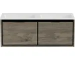 Hornbach Waschbeckenunterschrank Sanox Loft Mineralguss 47x120,5x45,5 cm mit Doppel-Mineralgusswaschbecken ohne Hahnloch espresso/weiß matt