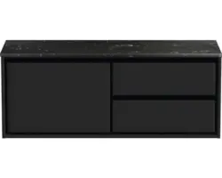 Waschbeckenunterschrank Sanox Loft 47x121x46 cm mit Waschtischplatte 3 Schubladen und Doppelauszug rechts schwarz matt/Kunststein schwarz