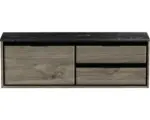 Hornbach Waschbeckenunterschrank Sanox Loft 47x141x46 cm mit Waschtischplatte 3 Schubladen und Doppelauszug rechts espresso/Kunststein schwarz