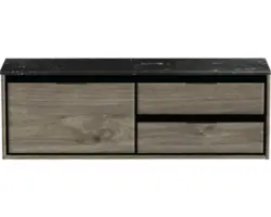 Waschbeckenunterschrank Sanox Loft 47x141x46 cm mit Waschtischplatte 3 Schubladen und Doppelauszug rechts espresso/Kunststein schwarz