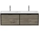 Hornbach Waschbeckenunterschrank Sanox Loft Mineralguss 47x140,5x45,5 cm mit Doppel-Mineralgusswaschbecken espresso