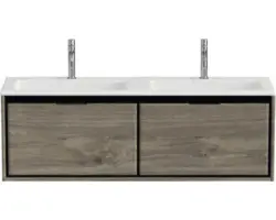 Waschbeckenunterschrank Sanox Loft Mineralguss 47x140,5x45,5 cm mit Doppel-Mineralgusswaschbecken espresso