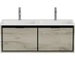 Hornbach Waschbeckenunterschrank Sanox Loft Mineralguss 47x120,5x45,5 cm mit Doppel-Mineralgusswaschbecken craft oak
