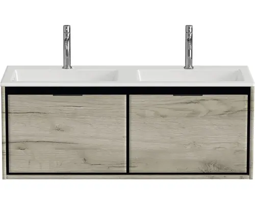 Waschbeckenunterschrank Sanox Loft Mineralguss 47x120,5x45,5 cm mit Doppel-Mineralgusswaschbecken craft oak