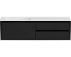 Waschbeckenunterschrank Sanox Loft Mineralguss 47x160,5x45,5 cm mit Mineralgusswaschbecken ohne Hahnloch 3 Schubladen und Doppelauszug 70 cm rechts schwarz matt /weiß matt
