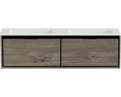 Waschbeckenunterschrank Sanox Loft Mineralguss 47x160,5x45,5 cm mit Doppel-Mineralgusswaschbecken ohne Hahnloch espresso