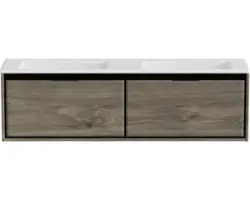 Waschbeckenunterschrank Sanox Loft Mineralguss 47x160,5x45,5 cm mit Doppel-Mineralgusswaschbecken ohne Hahnloch espresso