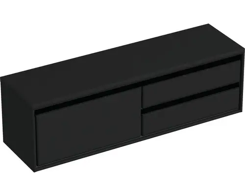Waschbeckenunterschrank Sanox Loft 48x160,2x45 cm mit Waschtischplatte 3 Schubladen und Doppelauszug rechts schwarz matt
