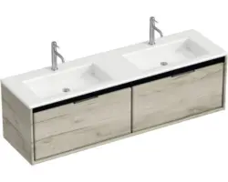 Waschbeckenunterschrank Sanox Loft Mineralguss 47x160,5x45,5 cm mit Doppel-Mineralgusswaschbecken craft oak