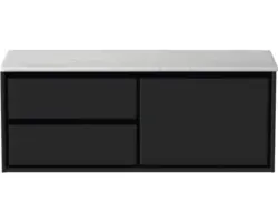 Waschbeckenunterschrank Sanox Loft 47x121x46 cm mit Waschtischplatte 3 Schubladen und Doppelauszug links schwarz matt/Kunststein