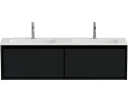 Waschbeckenunterschrank Sanox Loft Mineralguss 47x160,5x45,5 cm mit Doppel-Mineralgusswaschbecken schwarz matt/weiß matt