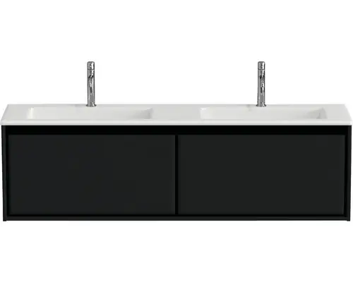Waschbeckenunterschrank Sanox Loft Mineralguss 47x160,5x45,5 cm mit Doppel-Mineralgusswaschbecken schwarz matt/weiß matt