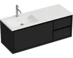 Hornbach Waschbeckenunterschrank Sanox Loft Mineralguss 47x120,5x45,5 cm mit Mineralgusswaschbecken 3 Schubladen und Doppelauszug 35 cm rechts schwarz matt/weiß matt
