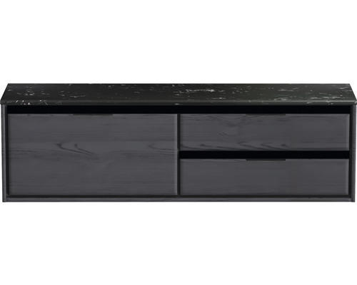 Waschbeckenunterschrank Sanox Loft 47x161x46 cm mit Waschtischplatte 3 Schubladen und Doppelauszug rechts black oak/Kunststeinschwarz