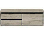 Hornbach Waschbeckenunterschrank Sanox Loft 48,6x140,2x45 cm mit Waschtischplatte 3 Schubladen und Doppelauszug links craft oak