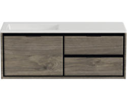 Waschbeckenunterschrank Sanox Loft Mineralguss 47x120,5x45,5 cm mit Mineralgusswaschbecken ohne Hahnloch 3 Schubladen und Doppelauszug 60 cm rechts espresso