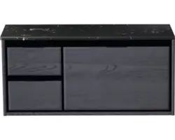 Waschbeckenunterschrank Sanox Loft 47x101x46 cm mit Waschtischplatte 3 Schubladen und Doppelauszug links black oak/Kunststein schwarz