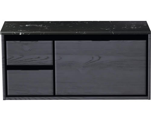 Waschbeckenunterschrank Sanox Loft 47x101x46 cm mit Waschtischplatte 3 Schubladen und Doppelauszug links black oak/Kunststein schwarz