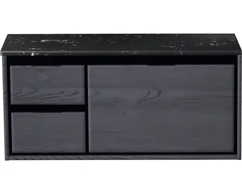 Waschbeckenunterschrank Sanox Loft 47x101x46 cm mit Waschtischplatte 3 Schubladen und Doppelauszug links black oak/Kunststein schwarz