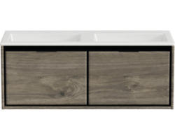 Waschbeckenunterschrank Sanox Loft Mineralguss 47x120,5x45,5 cm mit Doppel-Mineralgusswaschbecken ohne Hahnloch espresso