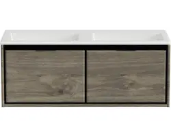Waschbeckenunterschrank Sanox Loft Mineralguss 47x120,5x45,5 cm mit Doppel-Mineralgusswaschbecken ohne Hahnloch espresso
