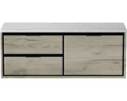 Waschbeckenunterschrank Sanox Loft 47x121x46 cm mit Waschtischplatte 3 Schubladen und Doppelauszug rechts craft oak/Kunststein