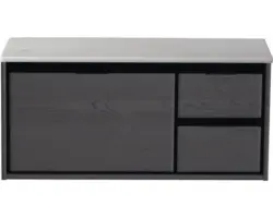 Waschbeckenunterschrank Sanox Loft 47x101x46 cm mit Waschtischplatte 3 Schubladen und Doppelauszug rechts black oak/Kunststein weiß