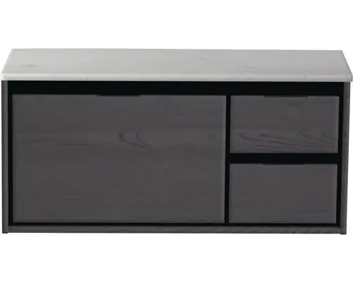 Waschbeckenunterschrank Sanox Loft 47x101x46 cm mit Waschtischplatte 3 Schubladen und Doppelauszug rechts black oak/Kunststein weiß