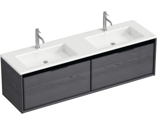 Waschbeckenunterschrank Sanox Loft Mineralguss 47x160,5x45,5 cm mit Doppel-Mineralgusswaschbecken black oak