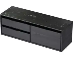 Waschbeckenunterschrank Sanox Loft 47x141x46 cm mit Waschtischplatte 3 Schubladen und Doppelauszug links black oak/Kunststein schwarz