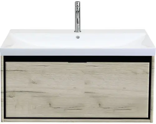 Waschbeckenunterschrank Sanox Loft Keramik 52,5x101x46 cm mit Keramikwaschbecken craft oak