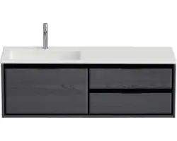 Waschbeckenunterschrank Sanox Loft Mineralguss 47x140,5x45,5 cm mit Mineralgusswaschbecken 3 Schubladen und Doppelauszug 70 cm rechts black oak