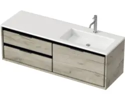 Waschbeckenunterschrank Sanox Loft Mineralguss 47x140,5x45,5 cm mit Mineralgusswaschbecken 3 Schubladen und Doppelauszug 70 cm links craft oak