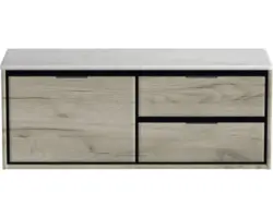 Waschbeckenunterschrank Sanox Loft 47x121x46 cm mit Waschtischplatte 3 Schubladen und Doppelauszug links craft oak/Kunststein