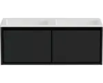 Hornbach Waschbeckenunterschrank Sanox Loft Mineralguss 47x120,5x45,5 cm mit Doppel-Mineralgusswaschbecken ohne Hahnloch schwarz matt /weiß matt